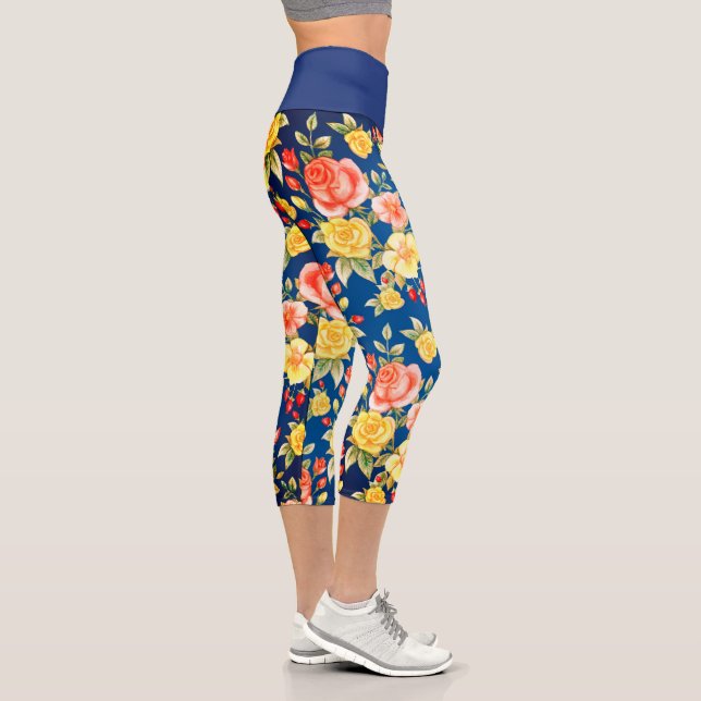 Navy Blue Dainty Floral Capri Leggings (Right)