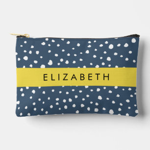 Navy Blue Dalmatian Dots, Spots, Dotted, Your Name Accessory Pouch