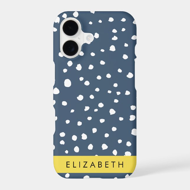 Navy Blue Dalmatian Dots, Spots, Dotted, Your Name iPhone Case (Back)