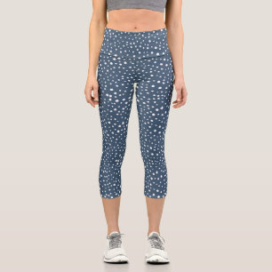 Navy Blue Dalmatian Spots, Dalmatian Dots, Dotted Capri Leggings