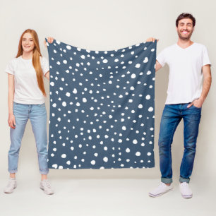 Navy Blue Dalmatian Spots, Dalmatian Dots, Dotted Fleece Blanket