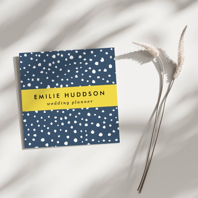 Navy Blue Dalmatian Spots, Dalmatian Dots, Dotted Square Business Card (Creator Uploaded)