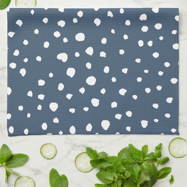 Navy Blue Dalmatian Spots, Dalmatian Dots, Dotted Tea Towel (Folded)