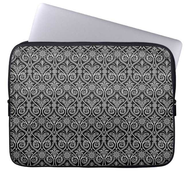 Navy Blue Damaks Pattern Laptop Sleeve (Front)