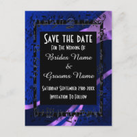 Navy blue damask and black save the date