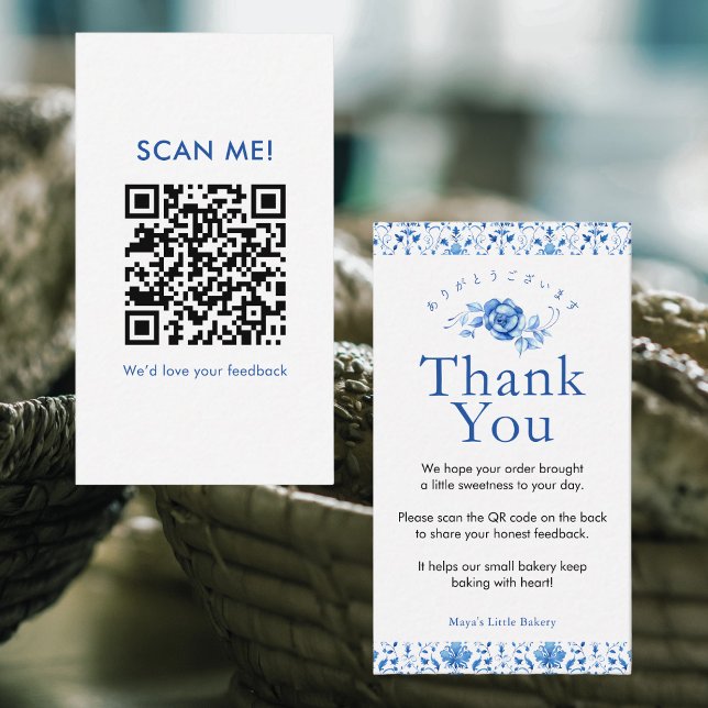 Navy Blue Damask Leave a Review QR Code Business Card (Creator Uploaded)