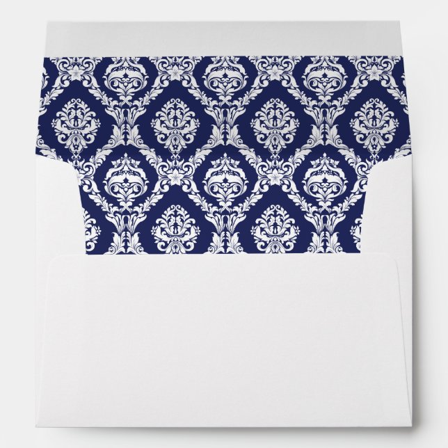 Navy Blue Damask Lined Wedding Envelope (Back (Bottom))