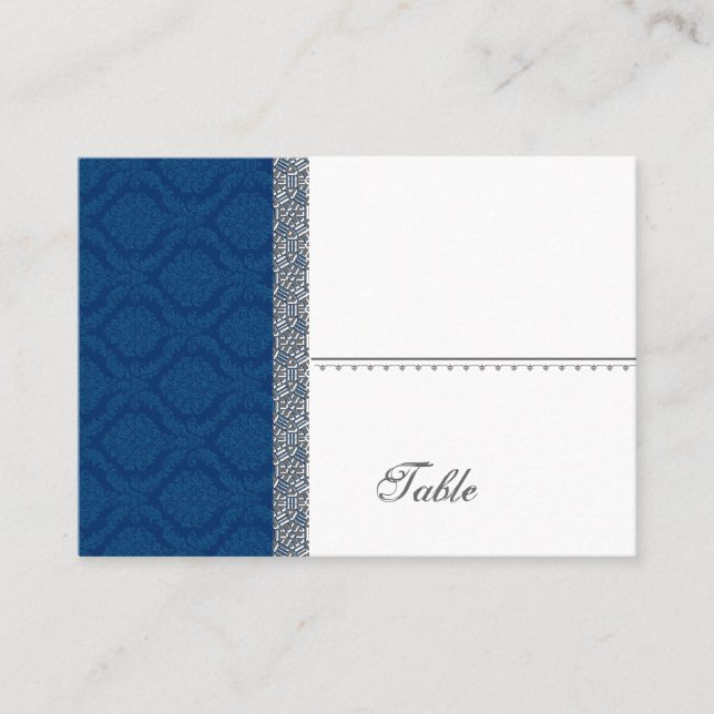 Navy Blue Damask Place Card - Wedding Party (Front)