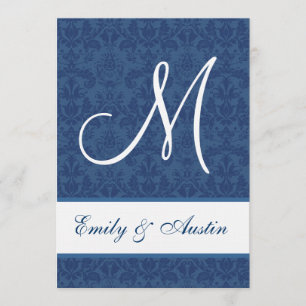 Navy Blue Damask Square Wedding A450 Invitation