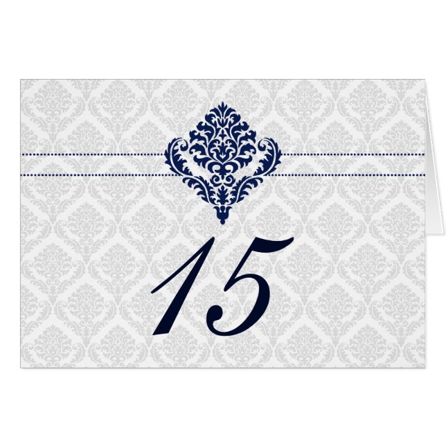 "navy blue" damask table seating card (Front Horizontal)