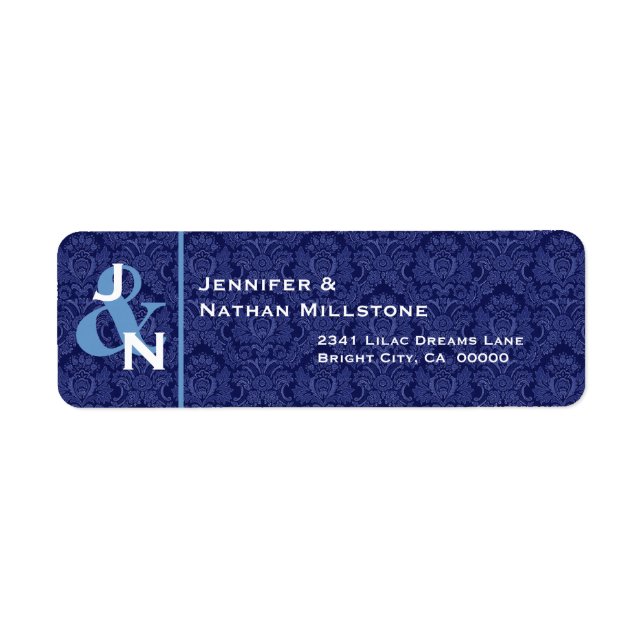 NAVY BLUE Damask Wedding Monogram (Front)