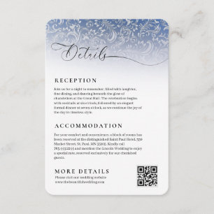 Navy Blue Damask Wedding Reception Details Card