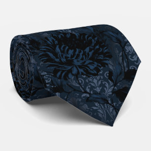 Navy Blue Dark Floral Damask Aristocrat Tie