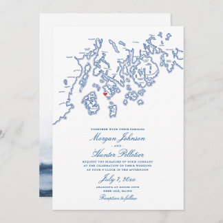 Navy Blue Deer Isle Maine Elegant Aragosta Wedding Invitation