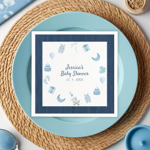 Navy Blue Denim Blue Jean Baby Shower  Napkin