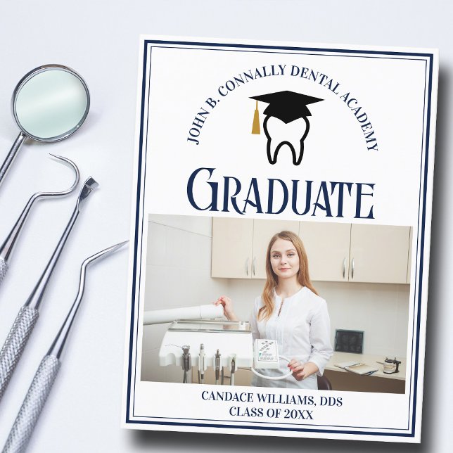 Navy Blue Dental School Photo Custom Graduation Announcement Postcard (Creator Uploaded)