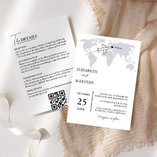 Navy Blue Destination Travel  All In One Wedding Invitation