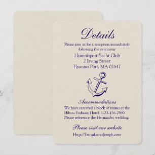 Navy Blue Details Anchor Nautical Tan Wedding Invitation