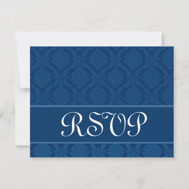 Navy Blue Diamond Damask Wedding RSVP Large (Front)