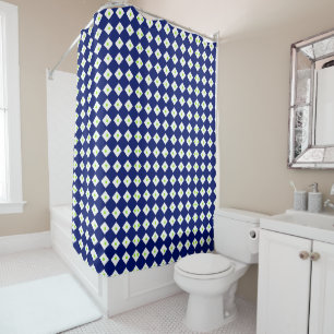 Navy Blue Diamond Geometric Pattern Shower Curtain