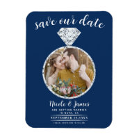 Navy Blue Diamond Ring Bling Photo Save the Date