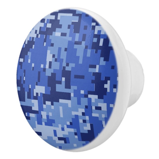 Navy Blue Digital Camo Camouflage Customisable Ceramic Knob (Right)