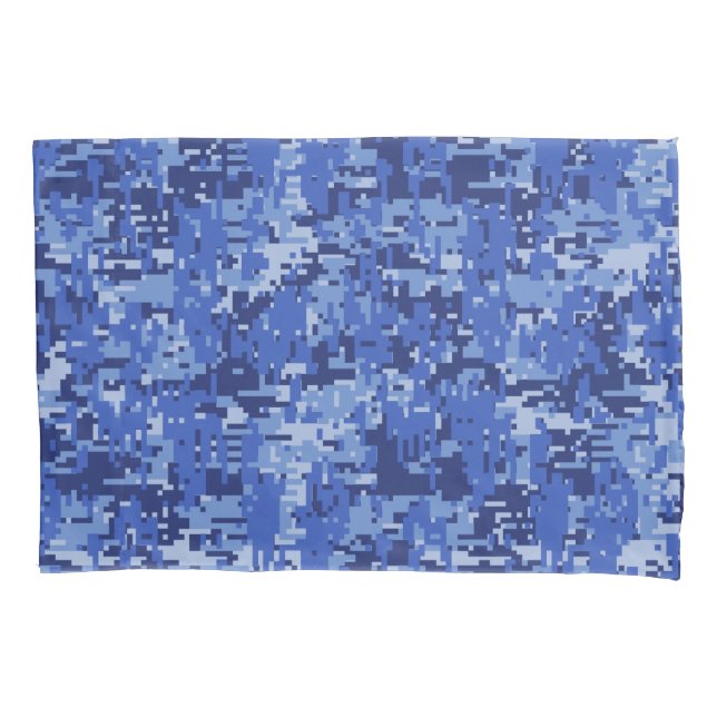 Navy Blue Digital Camo Camouflage Pillowcase (Front-Left)