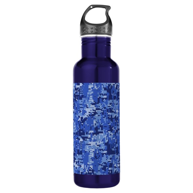 Navy Blue Digital Camo Camouflage Texture 710 Ml Water Bottle (Front)
