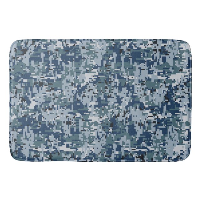 Navy Blue Digital Pixels Camouflage Decor Bath Mat (Front)