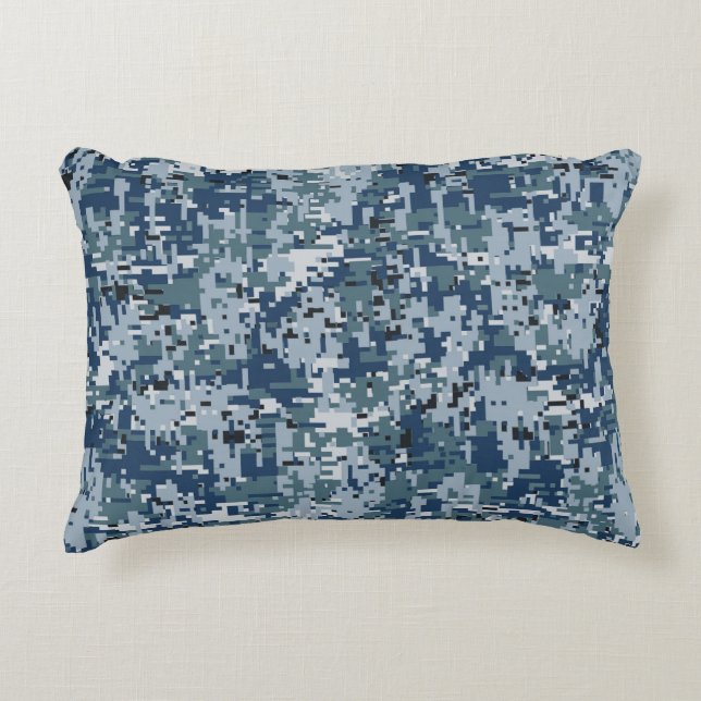Navy Blue Digital Pixels Camouflage Decor Decorative Cushion (Front)