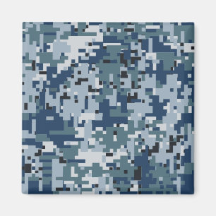Navy Blue Digital Pixels Camouflage Decor Magnet