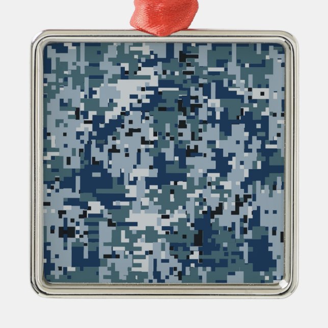Navy Blue Digital Pixels Camouflage Decor Metal Tree Decoration (Front)