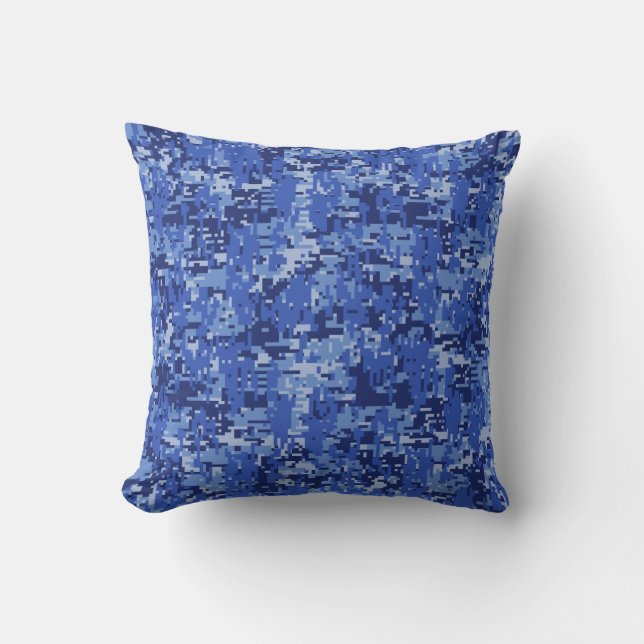 Navy Blue Digital Pixels Camouflage Texture Decor Cushion (Front)