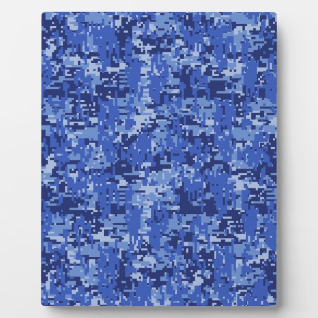 Navy Blue Digital Pixels Camouflage Texture Decor Plaque (Front)