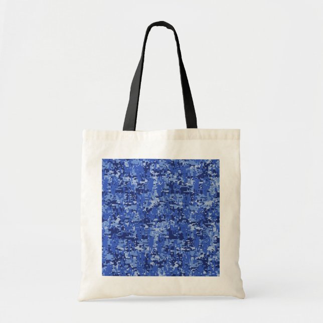 Navy Blue Digital Pixels Camouflage Texture Decor Tote Bag (Front)