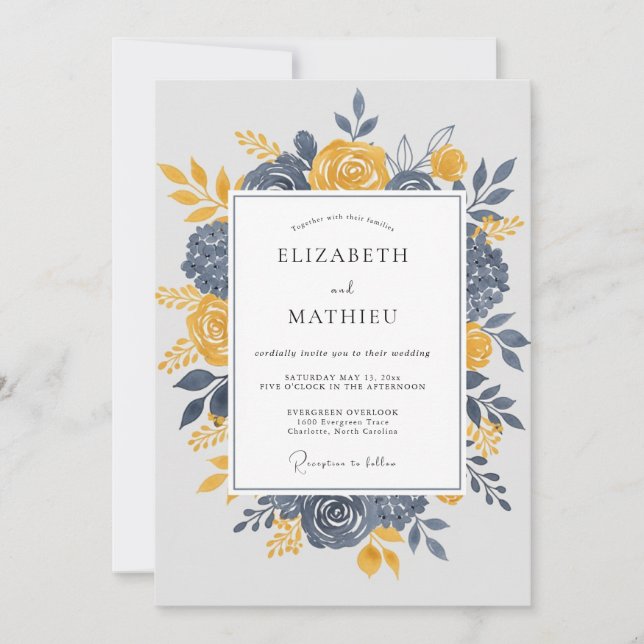 Navy Blue Dignified Autumnal Wedding Invitation (Front)