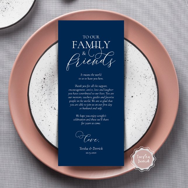 Navy Blue, Dinner Place Setting Thank You Card (Wedding Dinner Place Setting Thank You Card, Modern Romantic Script, Plate Decor, Navy Blue)