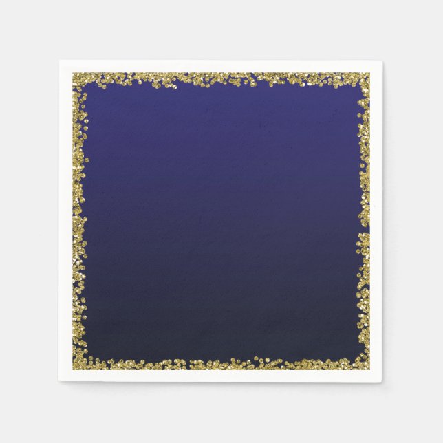 Navy Blue Dipped Gold Glitter Glam Sparkle Party Napkin (Front)