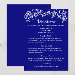Navy Blue Directions Floral Wedding Flower Elegant Invitation