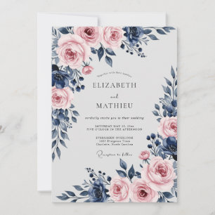 Navy Blue Divine Floral Wedding Invitation