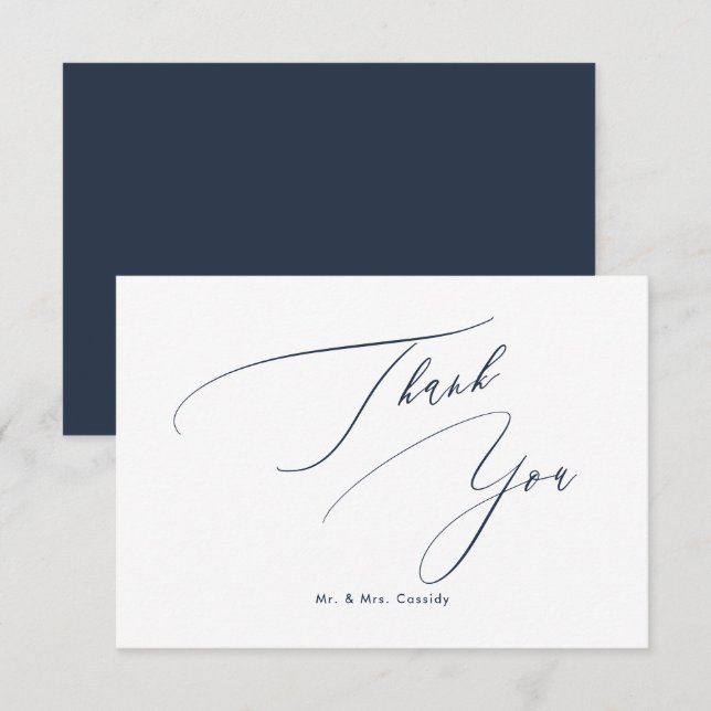 Navy Blue DIY colours Luxe Script Thank You Card (Front/Back)
