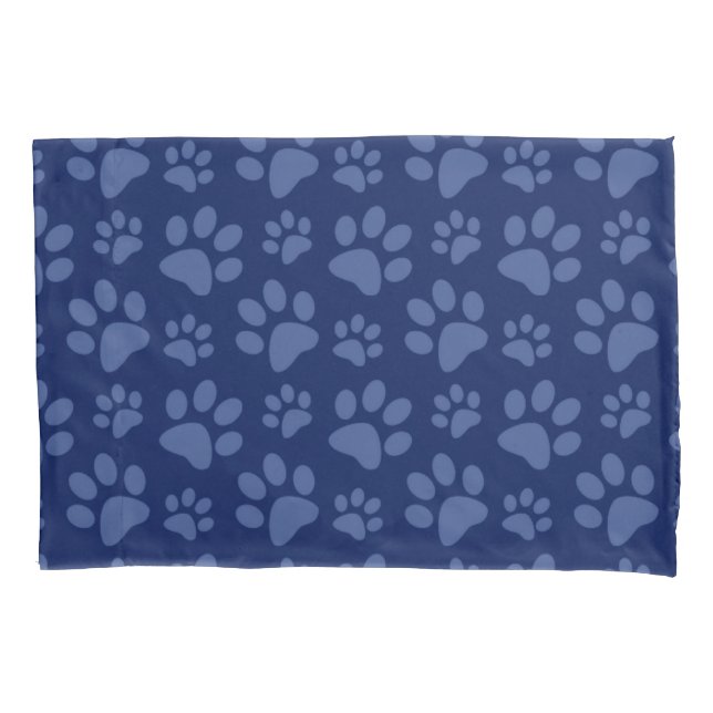 Navy blue dog paw print pattern pillowcase (Front)