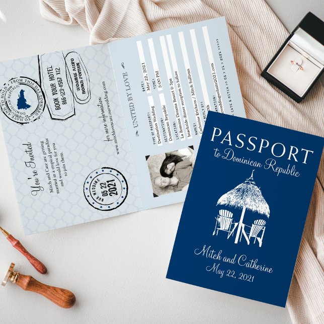 Navy Blue Dominican Republic Passport Wedding Invitation (Creator Uploaded)