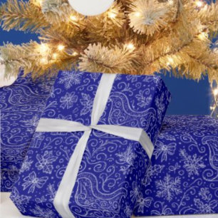 Navy Blue Doodle Christmas Sleigh Pattern Wrapping Paper