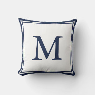 Navy Blue Double Border and Letter Cushion