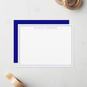 Navy Blue Double Thin Border Correspondence Note Card