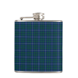 Navy Blue Douglas Clan Modern Scottish Plaid Hip Flask