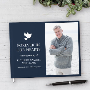 Navy Blue Dove Minimalist In Loving Memory Photo Guest Book