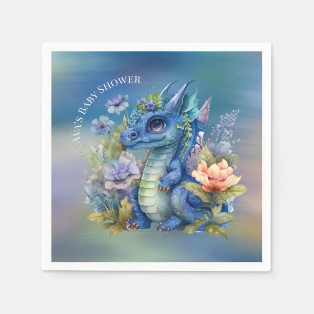 Navy Blue Dragon Boy Baby Shower Napkin (Front)
