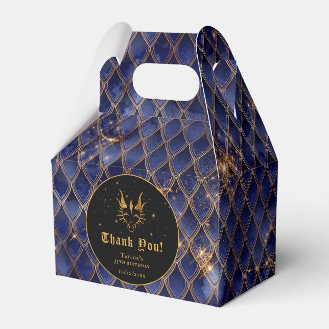 Navy Blue Dragon Scales Gold Birthday Thank You Favour Box (Front Side)